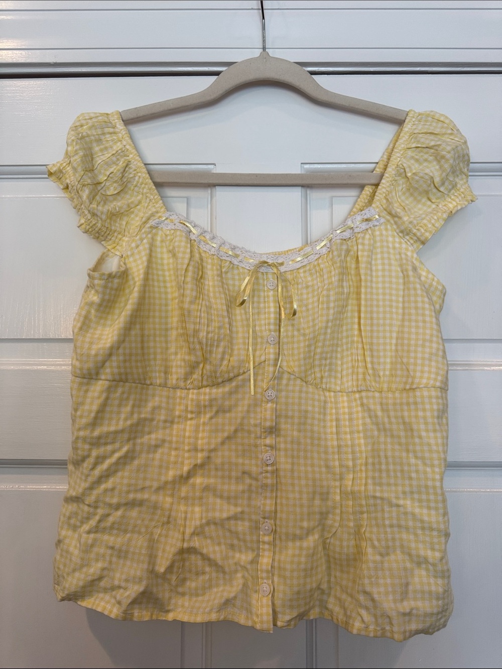 Hollister Yellow Gingham Lace-Trim Button Camisole